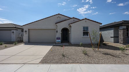 A building with a garage.