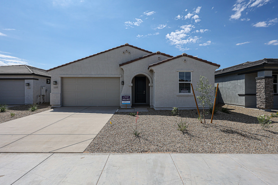 A building with a garage.