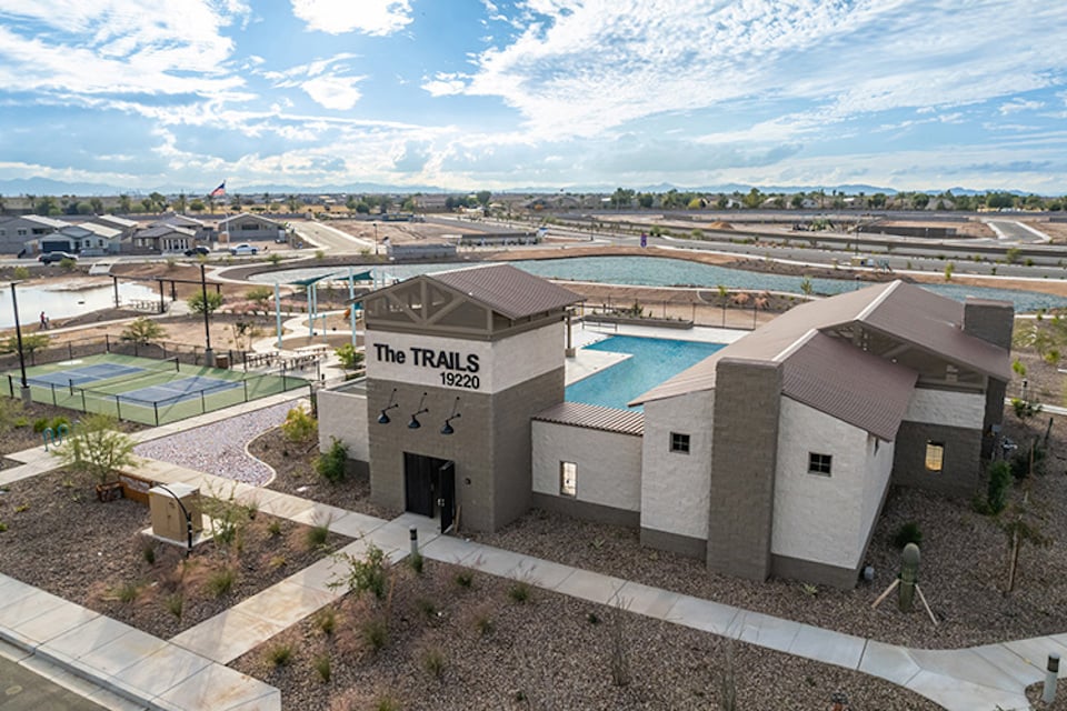A building with a pool and a swimming pool.