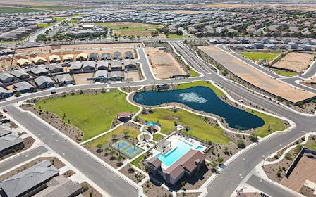 An aerial view of a town.