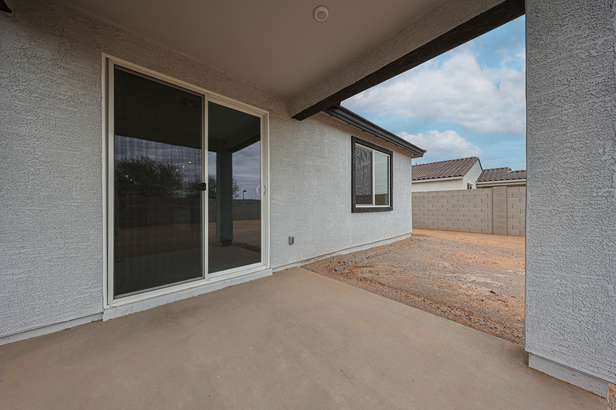 A house with a glass door.