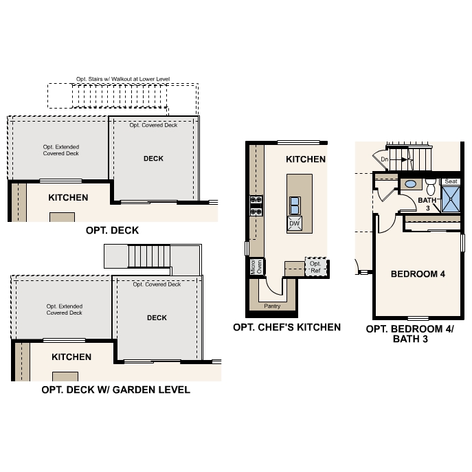Diagram, engineering drawing. Gunnison Floorplan, Main Level Options