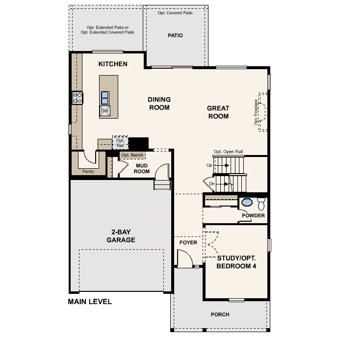 Diagram, engineering drawing. Gunnison Floorplans, Main level