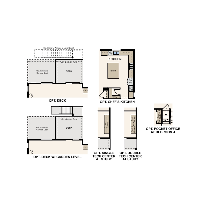 Diagram, engineering drawing. Roosevelt Floorplan, Main Level Options
