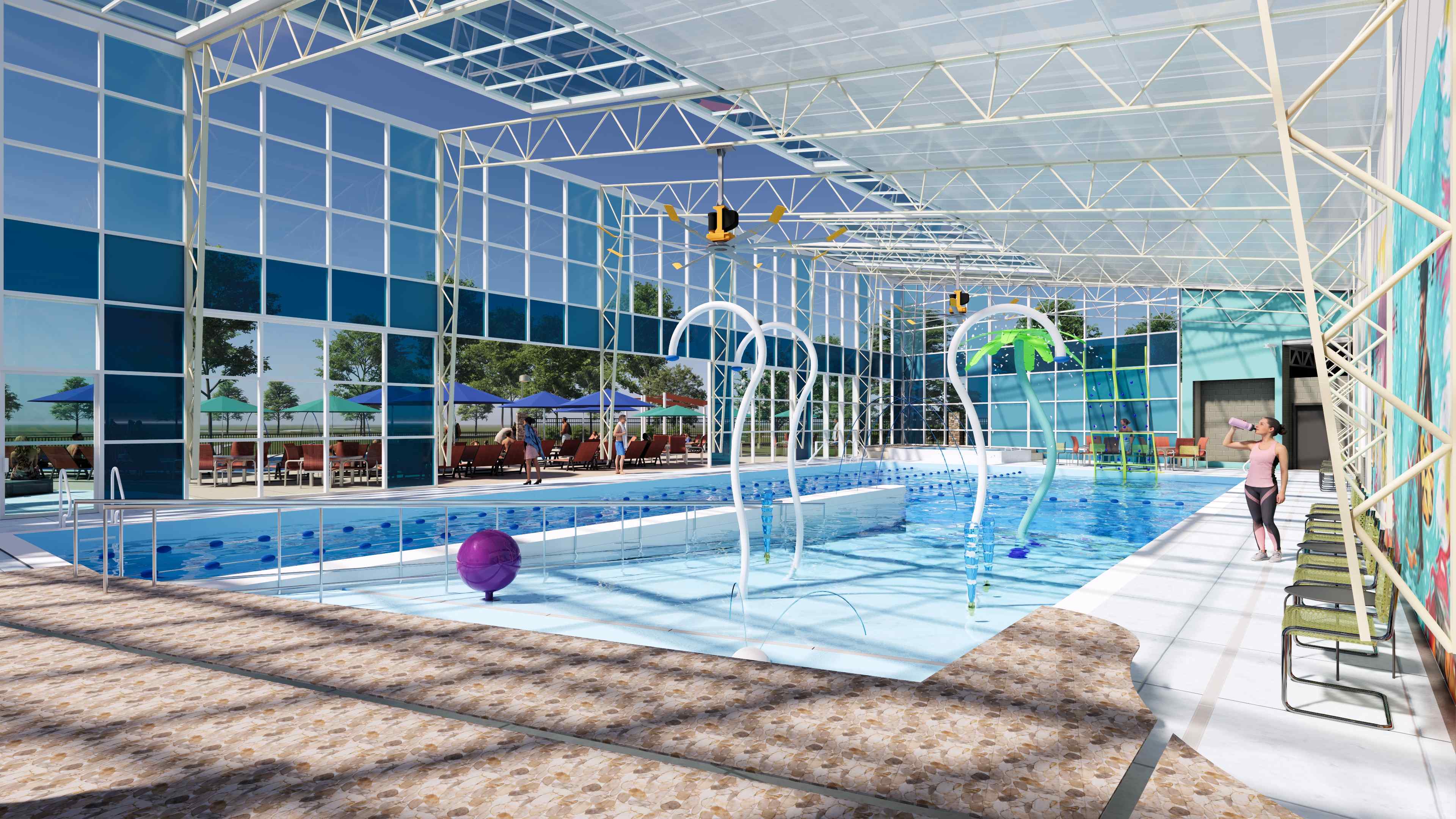 A large indoor water park.