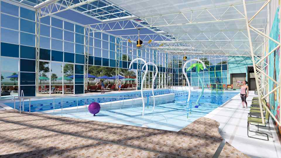 A large indoor water park.