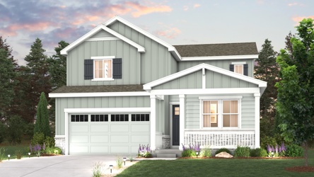 A house with a garage. Platte Elevation A Rendering
