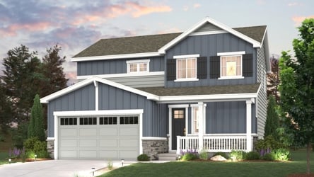 Hudson Rendered image Elevation A home with garage and landscaping