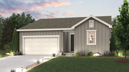 Cimarron Elevation A rendering with landscaping, garage, driveway and exterior paint colors 
