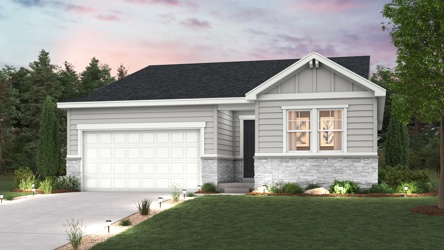 Cimarron Elevation C rendering with landscaping, garage, driveway and exterior paint colors 