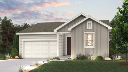 Livingston Elevation A rendering image with home illustration with landscaping and driveway