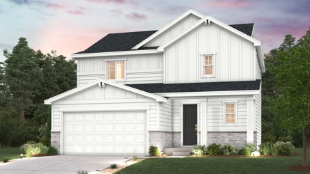 Mackenzie Elevation C rendering with landscaping, garage, driveway and exterior paint colors 