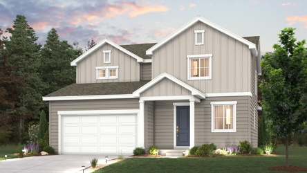 Ontario Elevation A rendering image with home illustration with landscaping and driveway