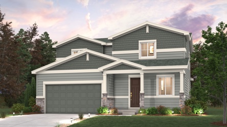 Ontario Elevation B rendering image with home illustration with landscaping and driveway