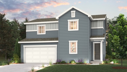 Powell Elevation A rendering image with home illustration with landscaping and driveway