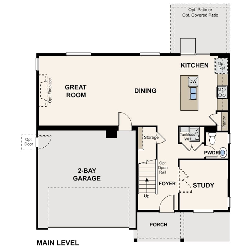 Avon main level floor plan at Bradley Heights in Colorado Springs by Century Communities