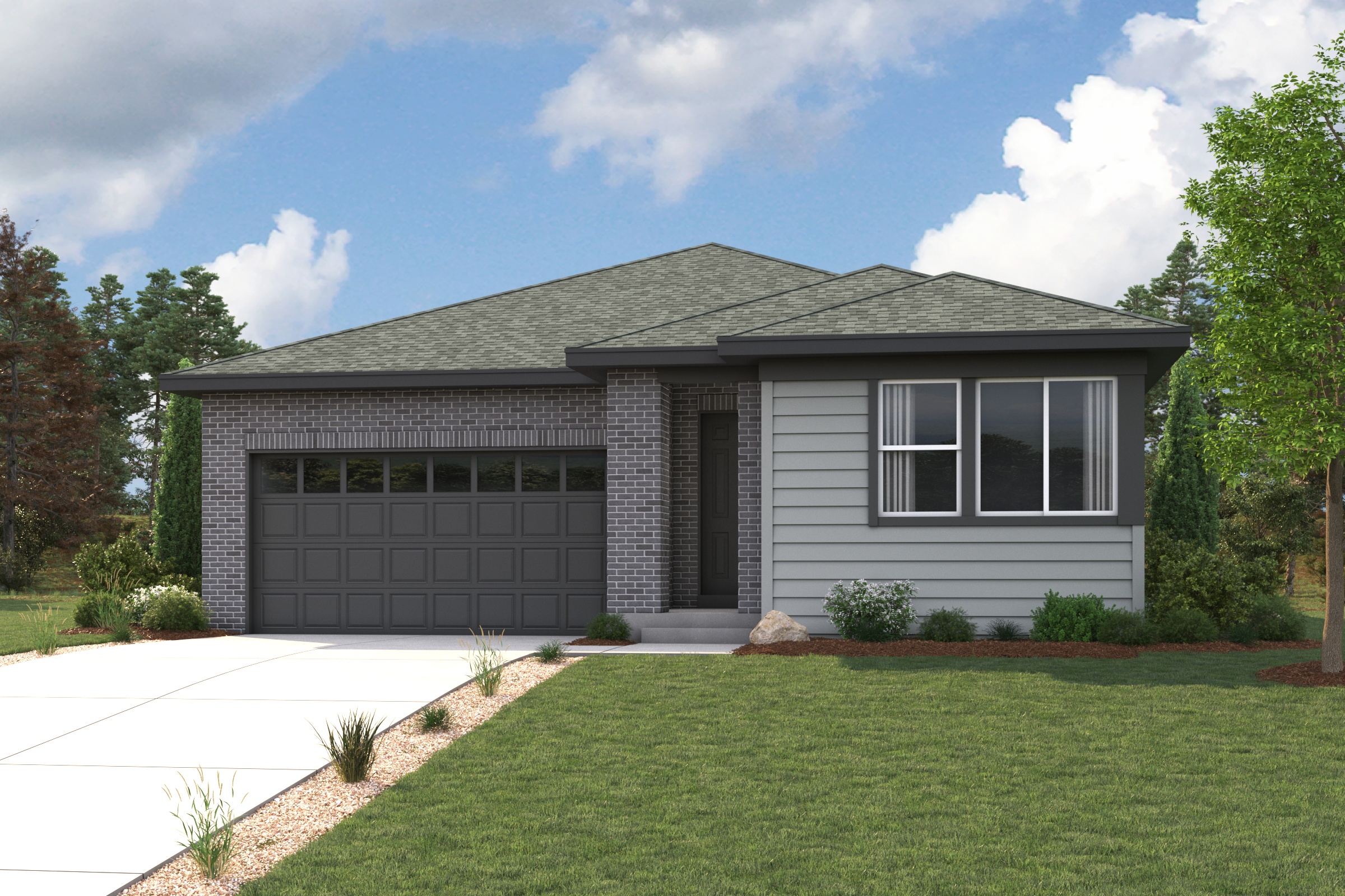 A house with a large front yard.