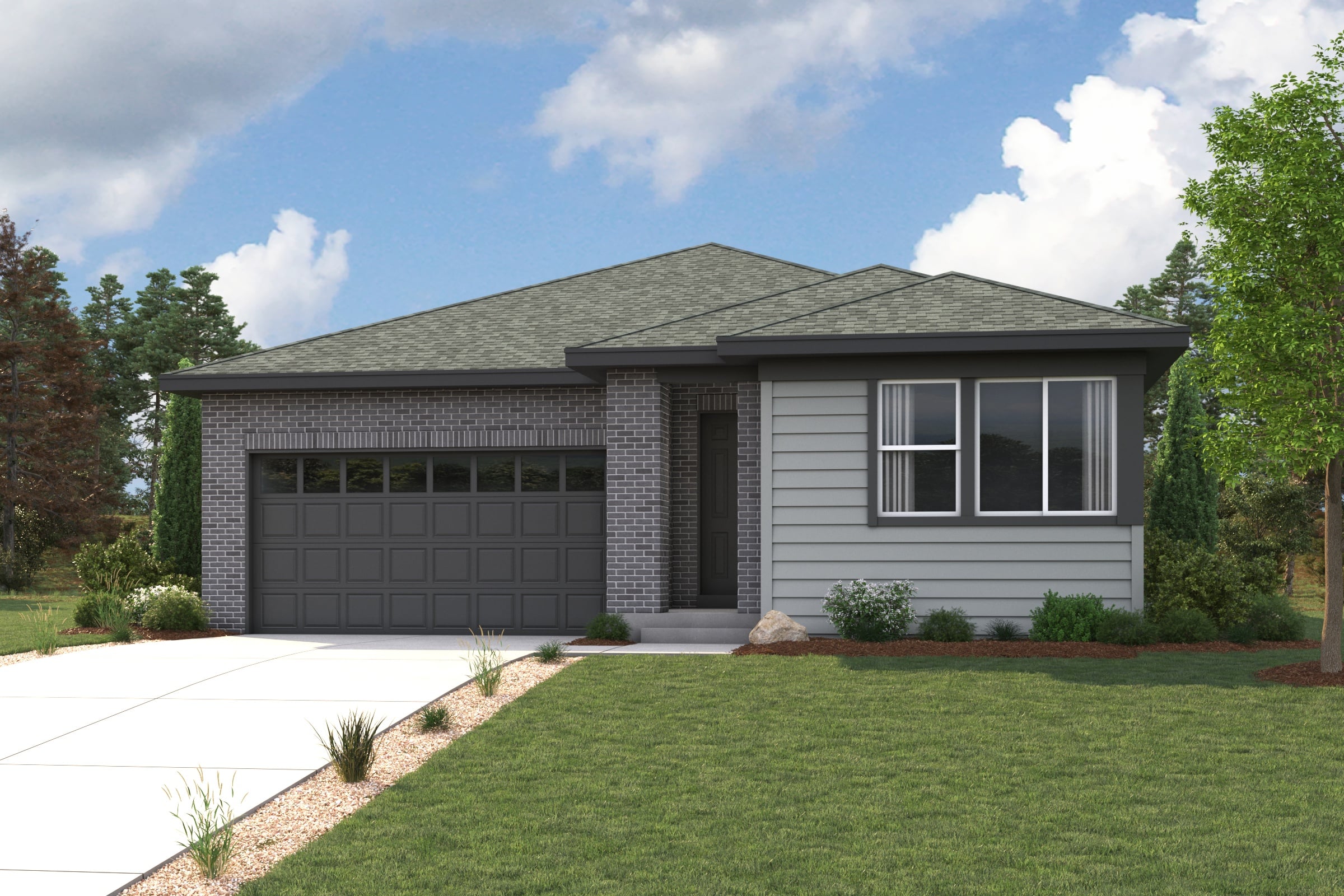 A house with a large front yard.