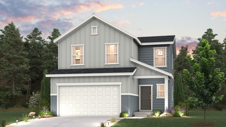 Cypress Floorplan home render with landscaping for Coyote Creek Elevation A 