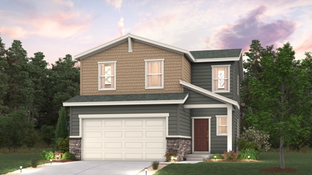 Cypress Floorplan home render with landscaping for Coyote Creek Elevation B