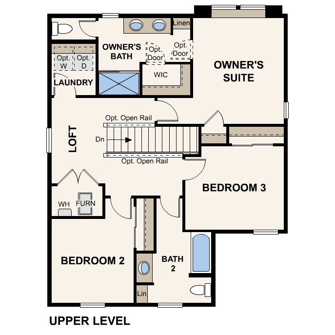 Diagram, engineering drawing. Cypress Floorplan, Upper Level