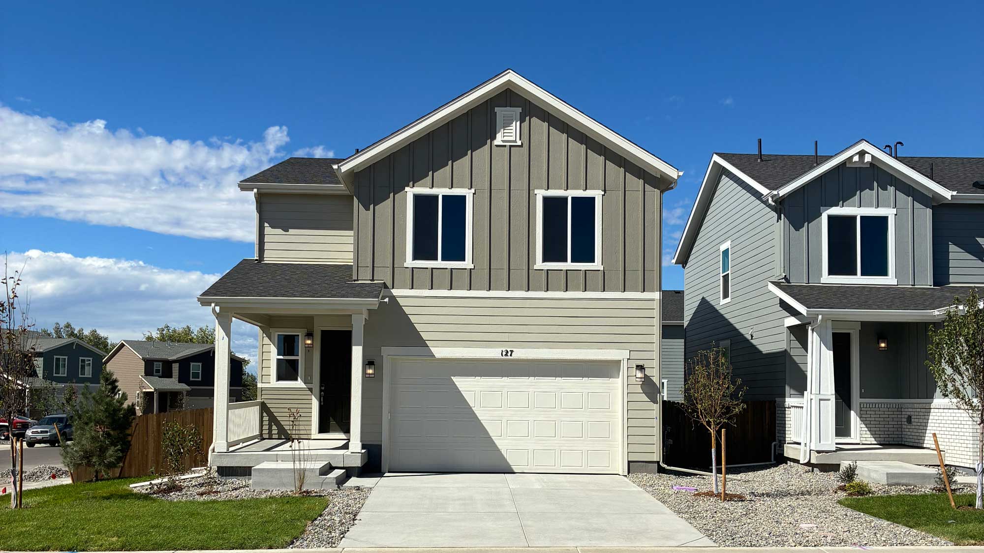 A house with a garage.