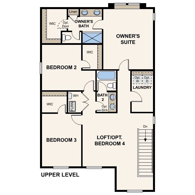 Diagram, engineering drawing. Spruce Floorplan, Upper Level