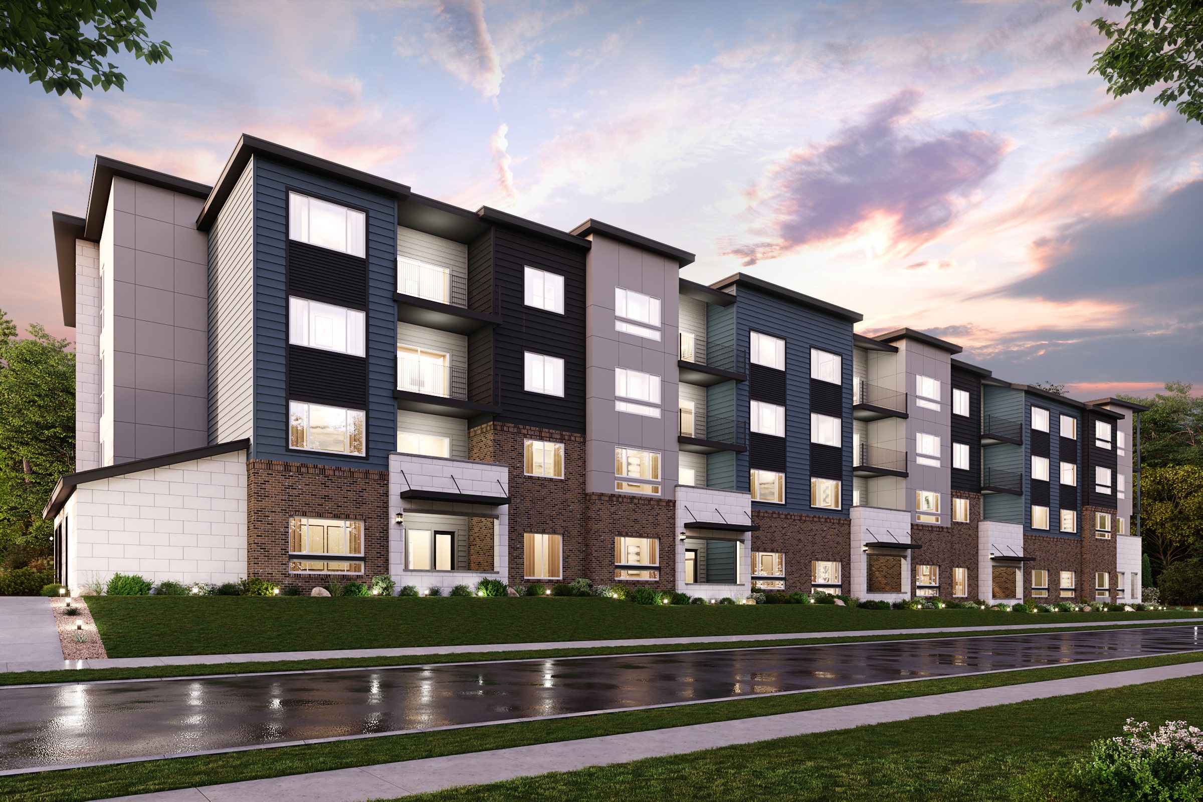 A row of multi-story buildings.