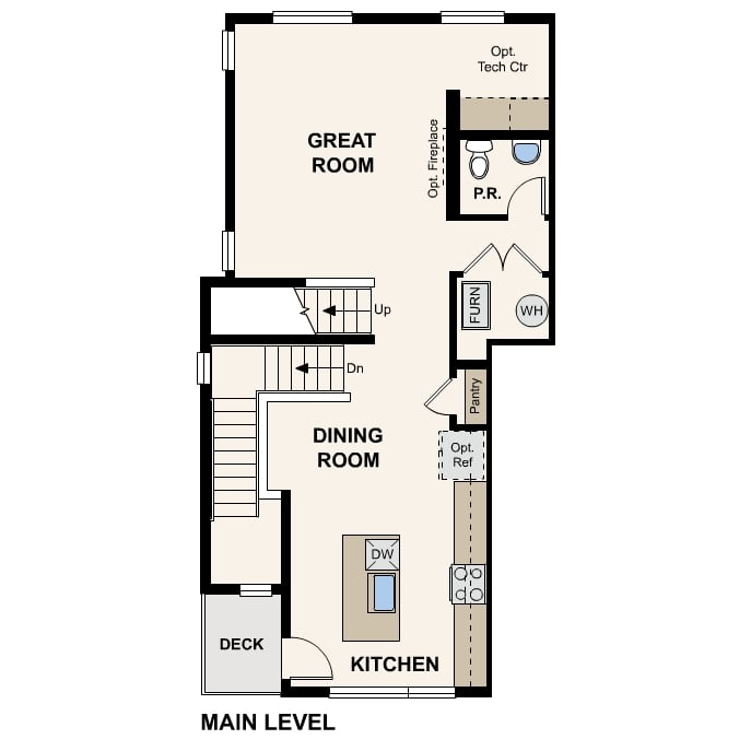 Diagram, engineering drawing. Westerly Floorplan, Main Level