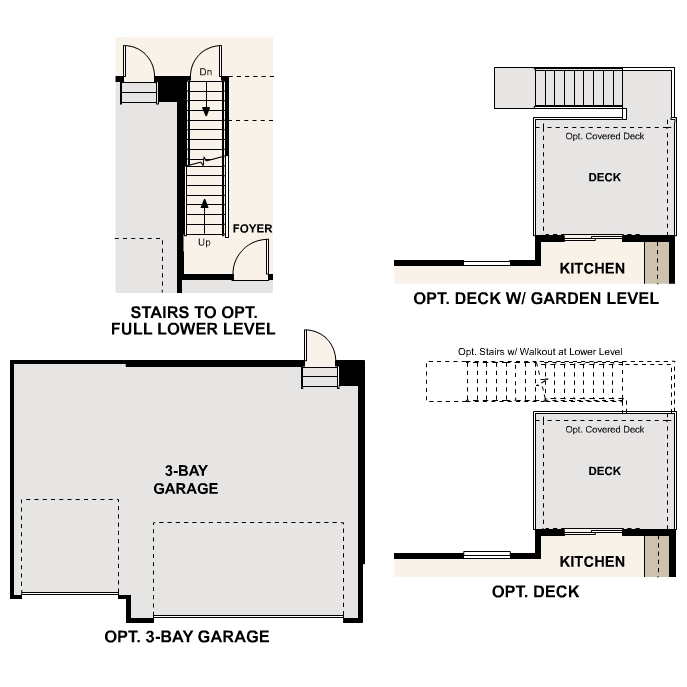 Diagram, engineering drawing. Ontario Floorplan, Main Level Options