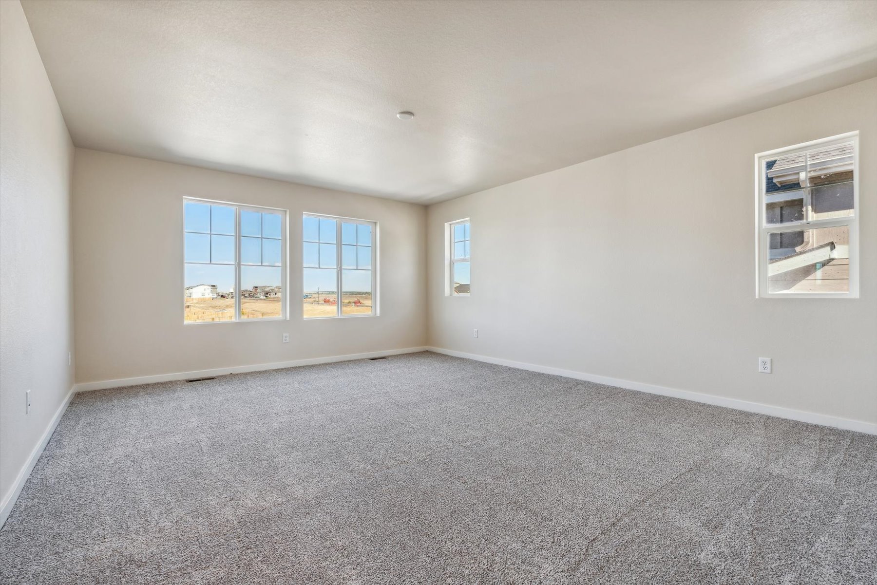 A room with windows and a carpet.