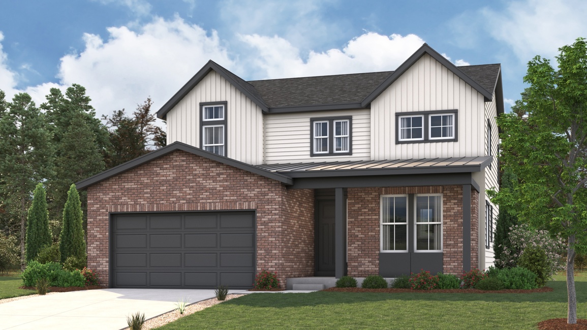 A house with a garage. Roosevelt Rendering Image Elevation B