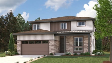 A house with a garage. Roosevelt Rendering Image Elevation C