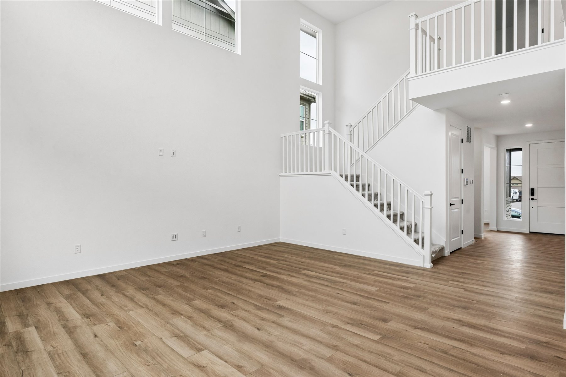 A white staircase in a house.