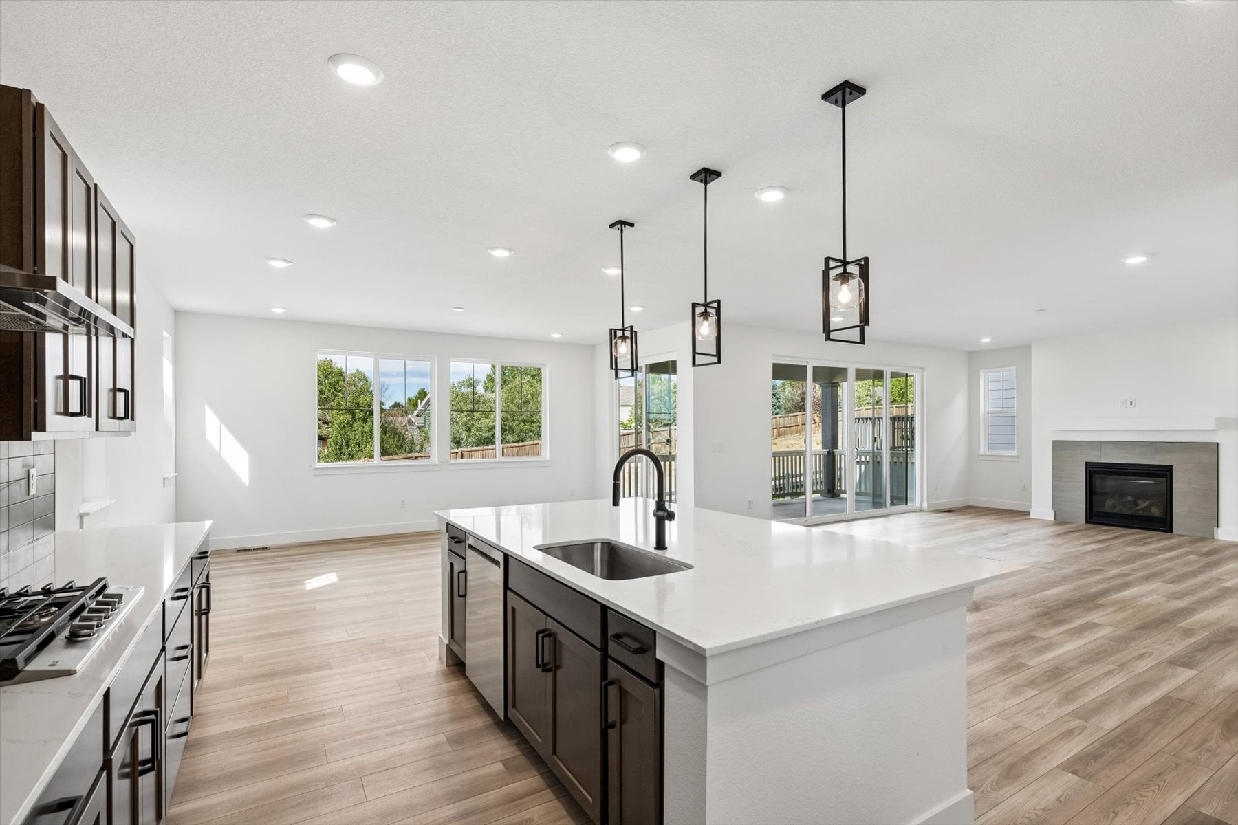 A kitchen with a large island.