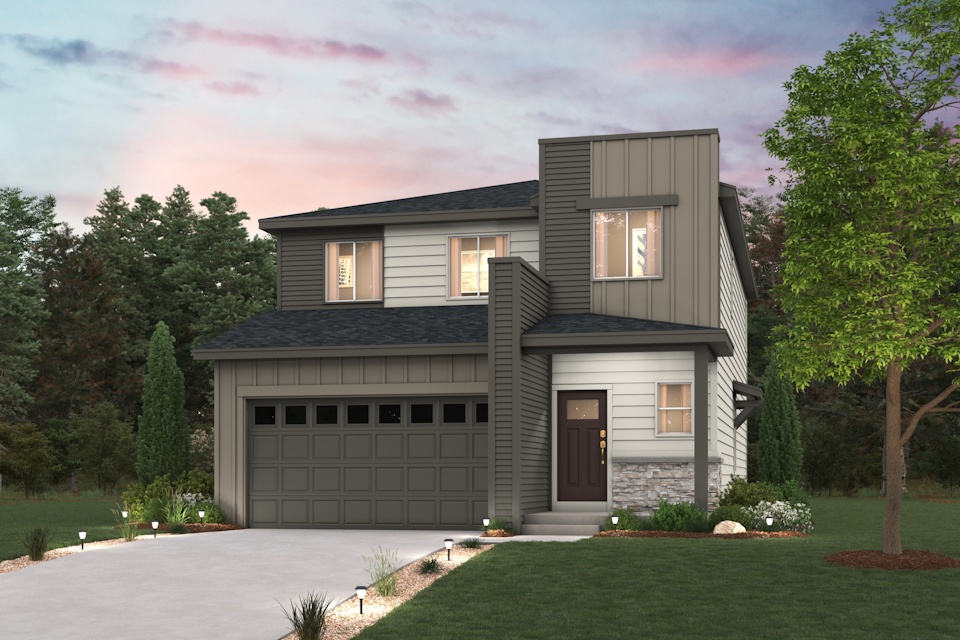 A house with a driveway and trees.