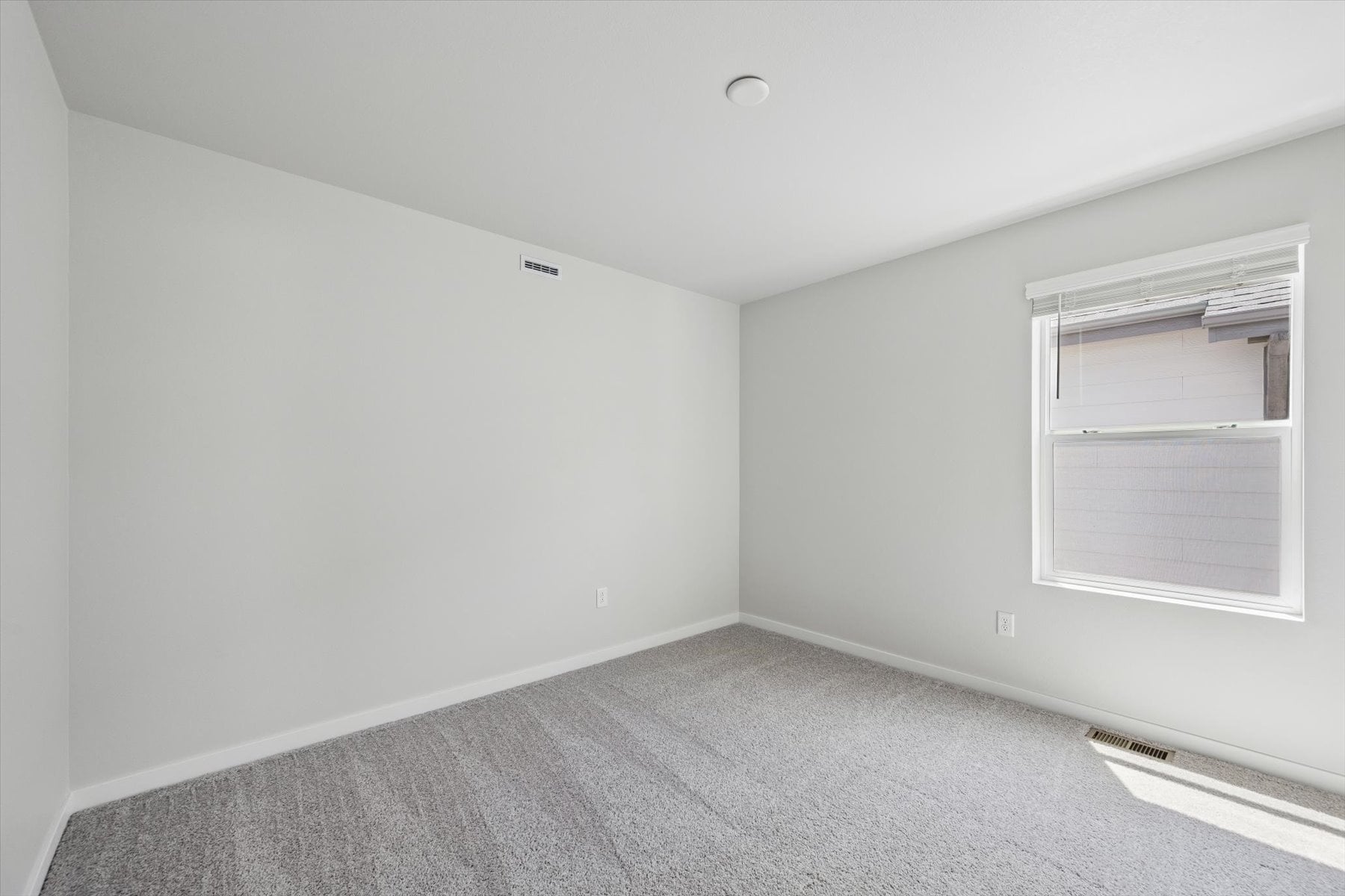 A room with a window and a carpet.