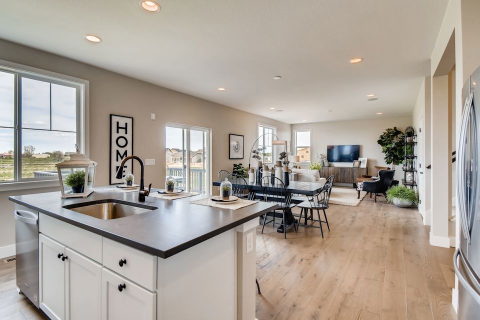 A kitchen with a large island.