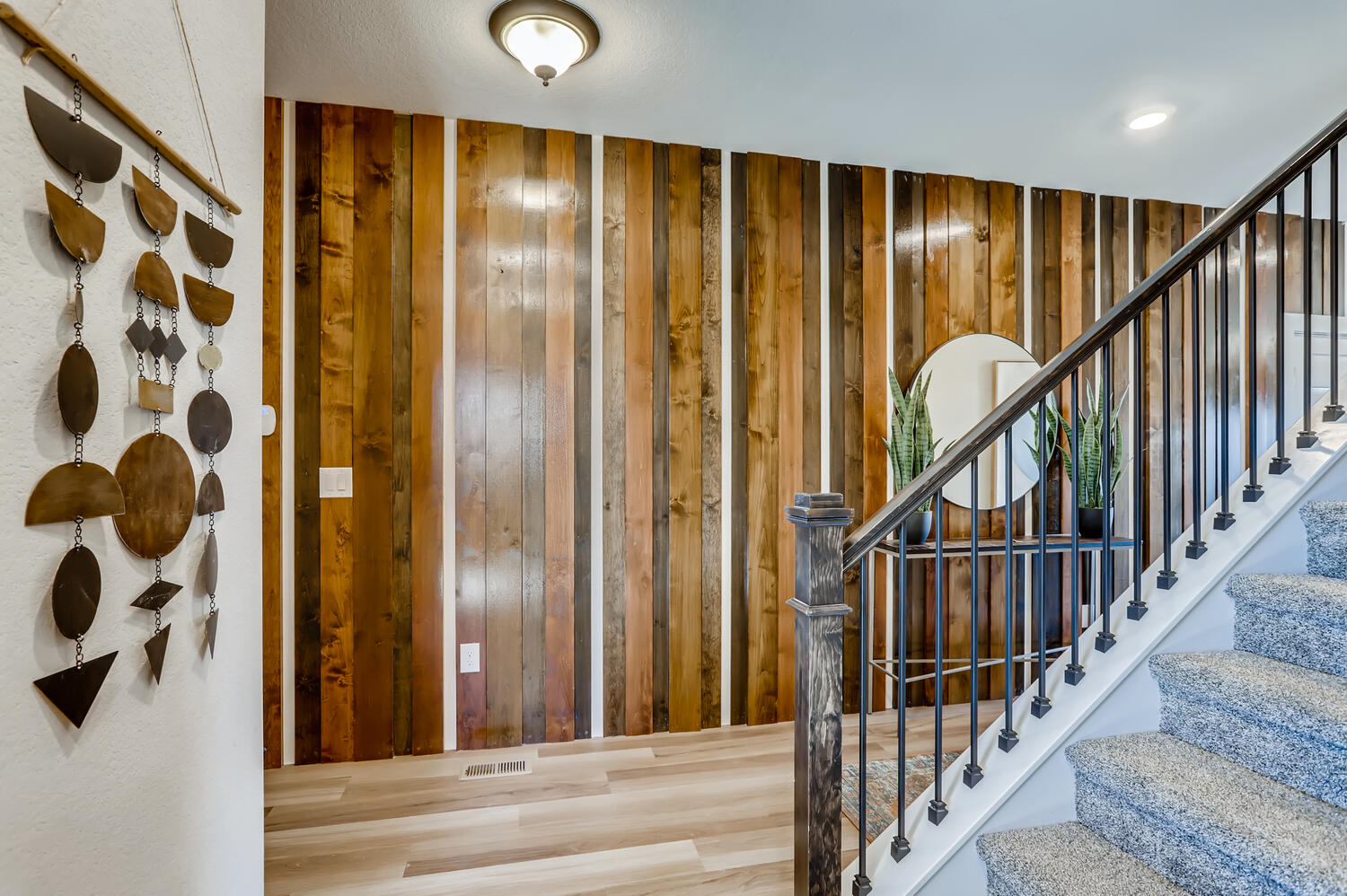 A staircase with a railing.