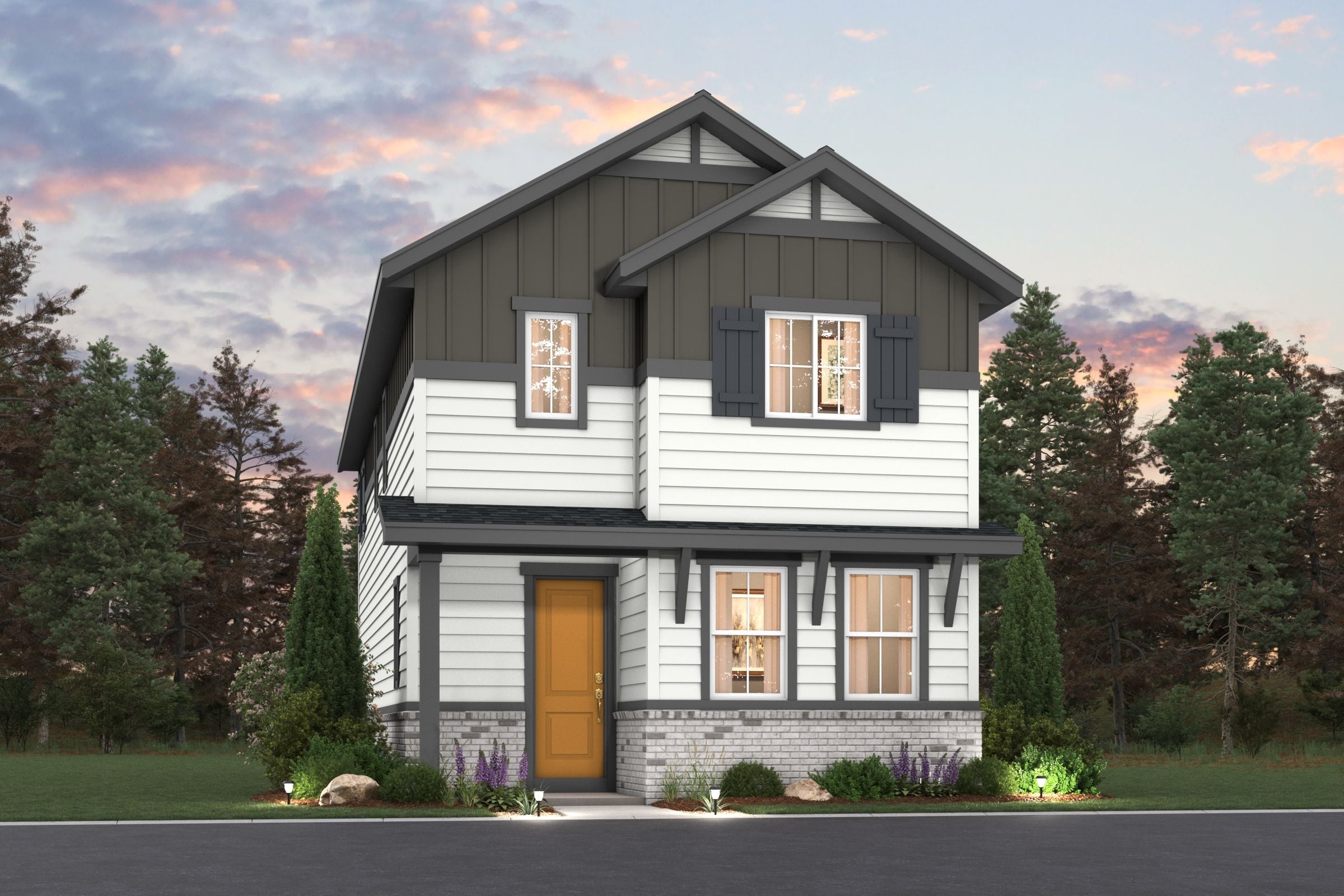 A house with trees around it.