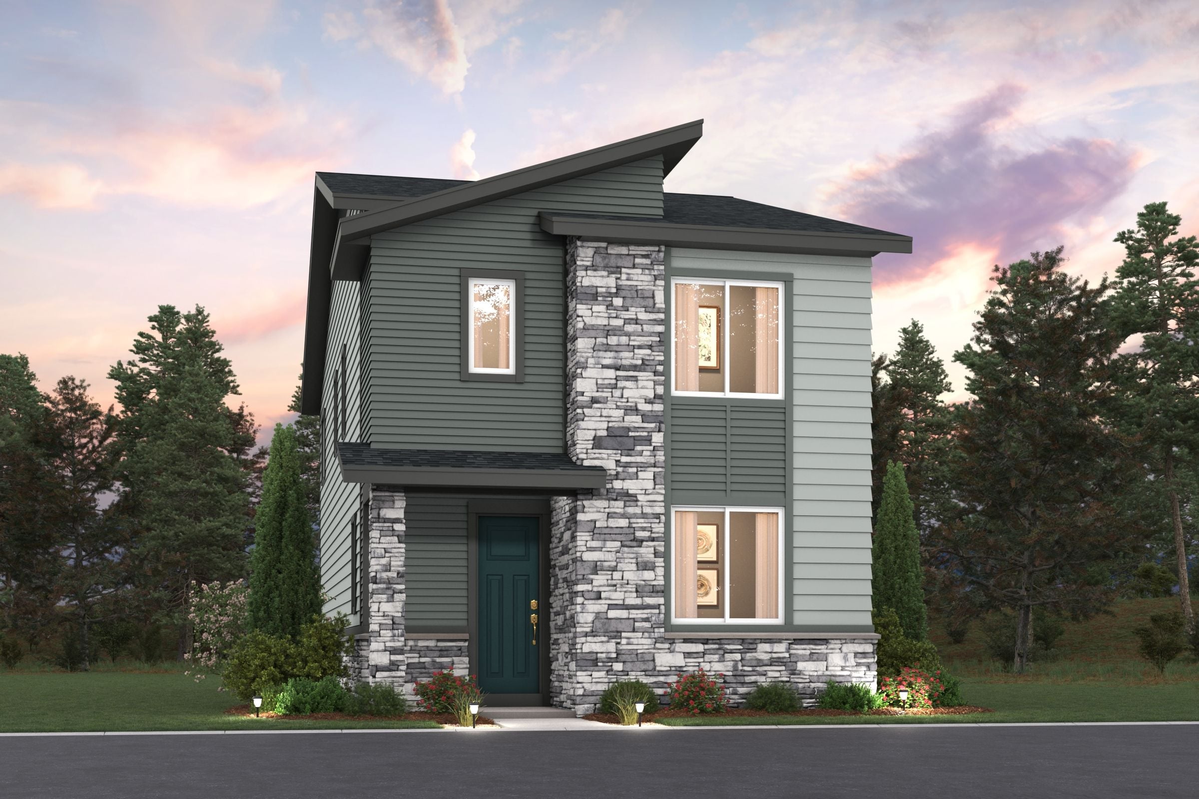 A house with trees around it.