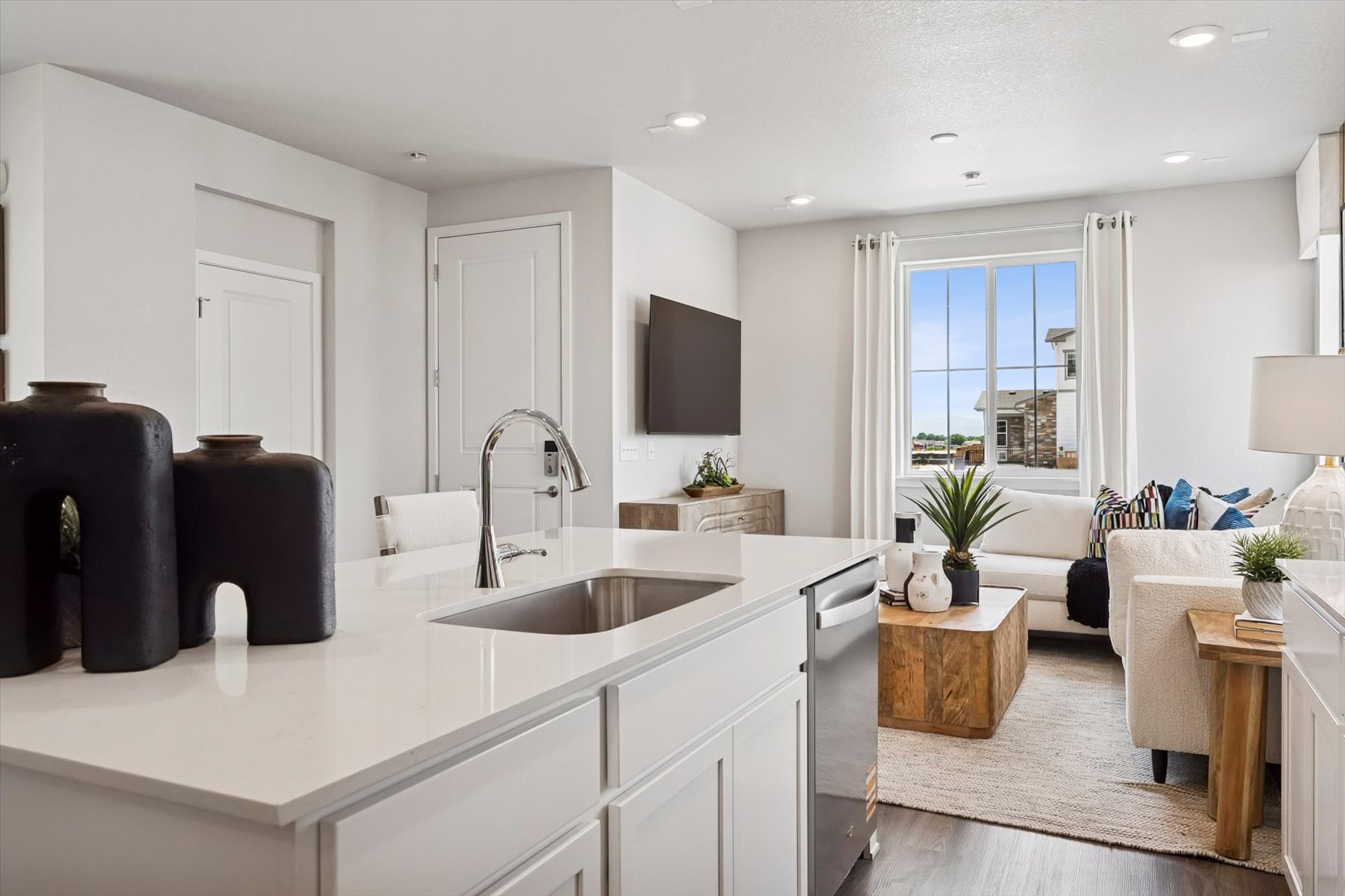 A kitchen with a large island.