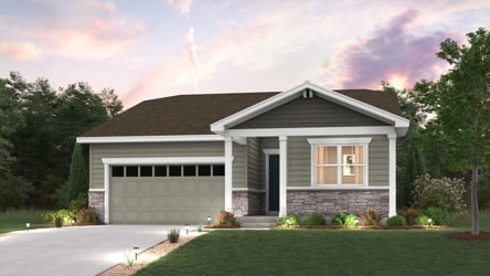 A house with a garage. Cumberland home rendering image with landscaping and driveway Elevation B 