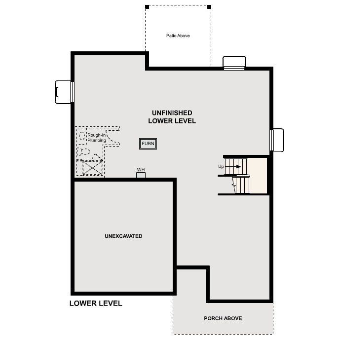 Diagram, engineering drawing. Gunnison Floorplan, Standard Basement