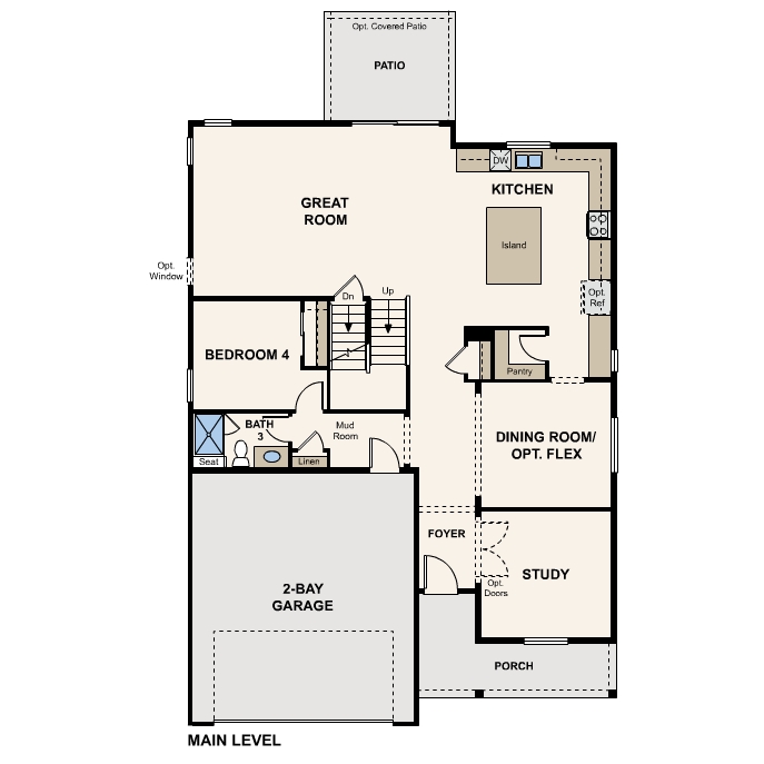 Diagram, engineering drawing. Roosevelt Floorplan, Main Level