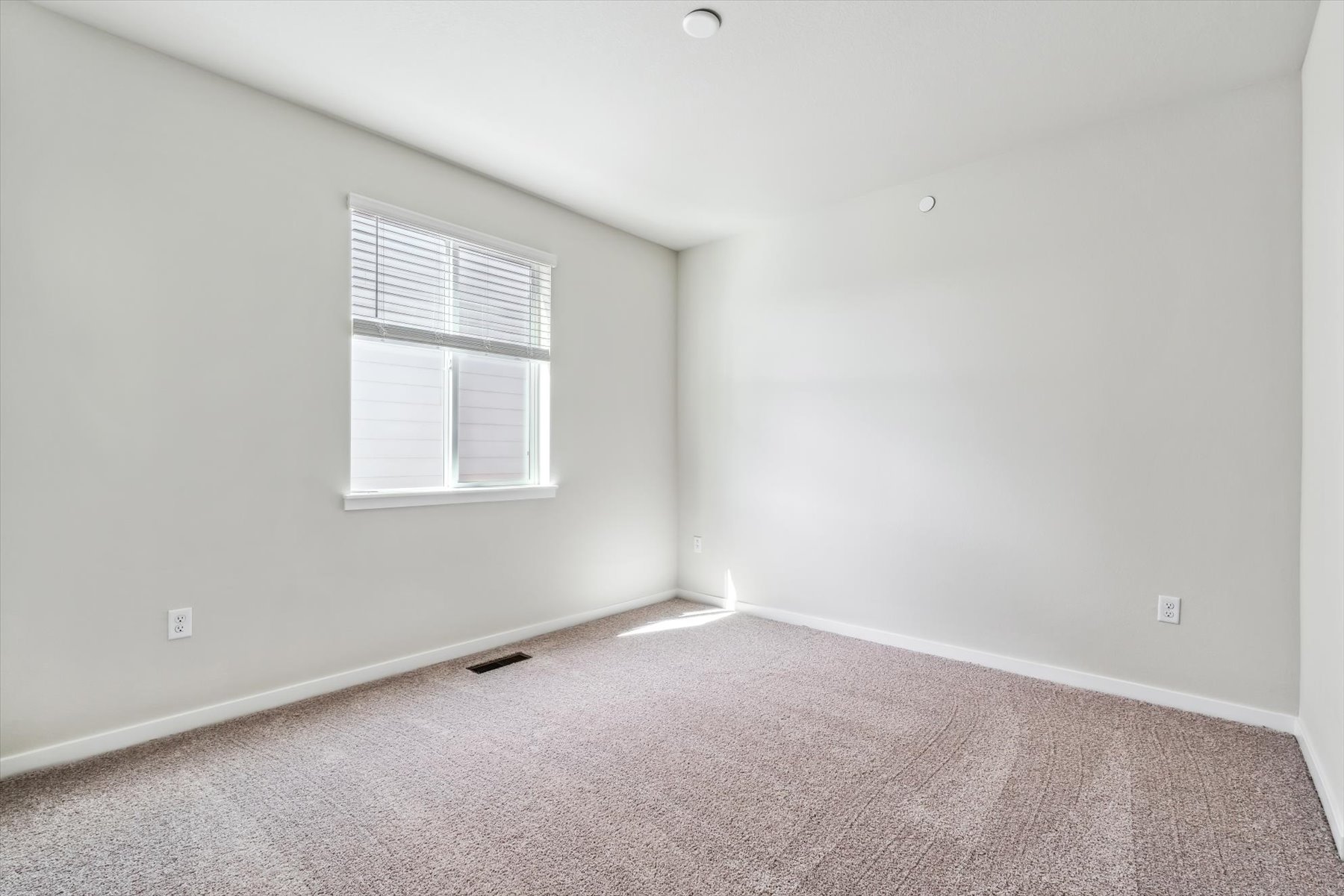 A room with a carpet and a window.