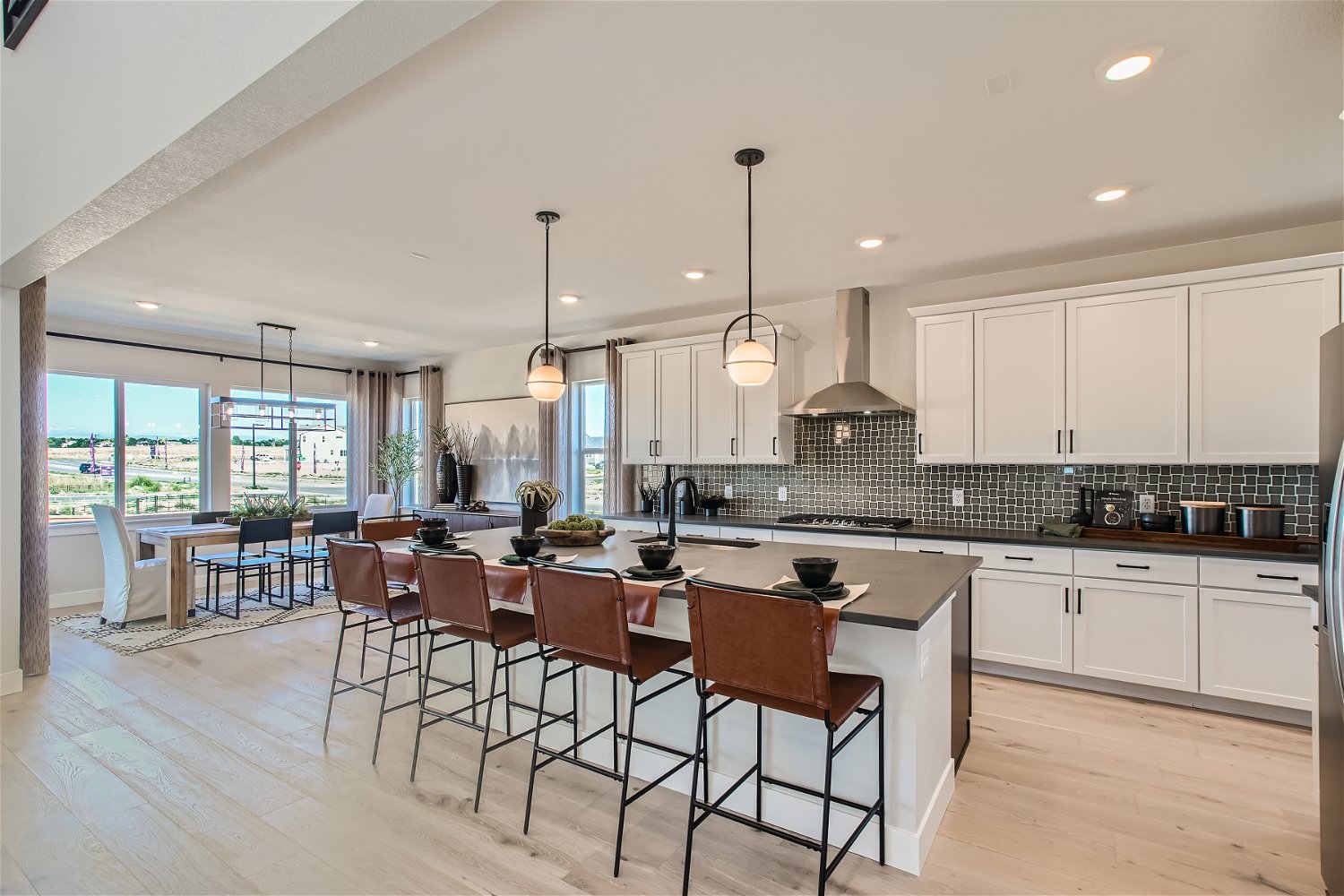 A kitchen with a large island.