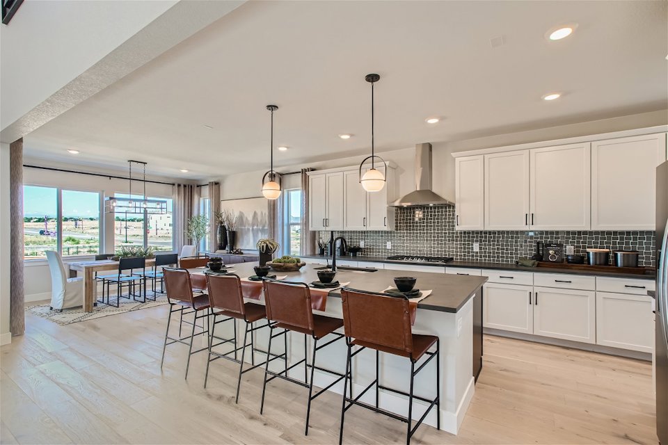 A kitchen with a large island.