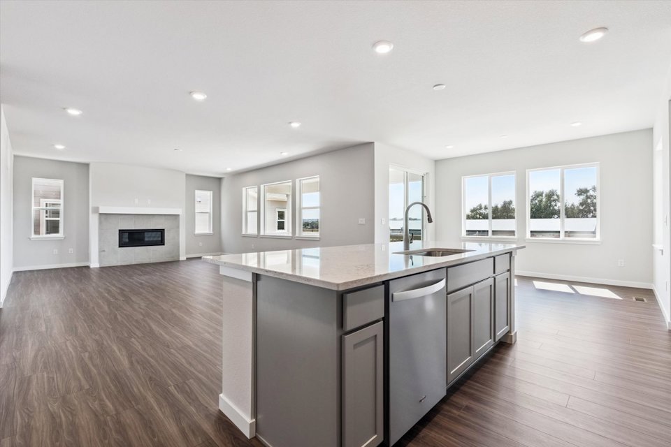 A kitchen with a large island.
