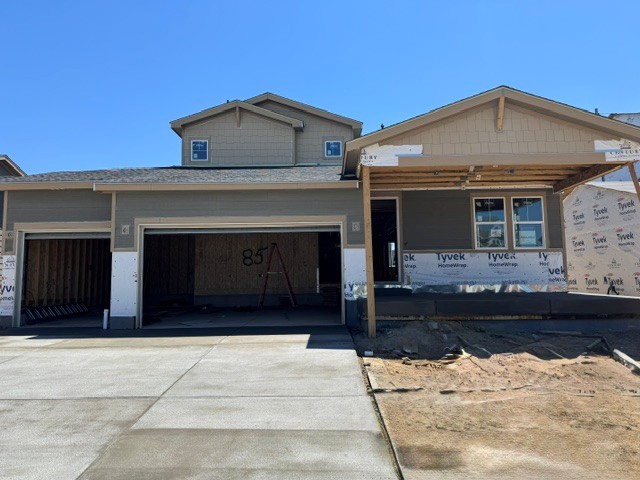 A building with a garage.